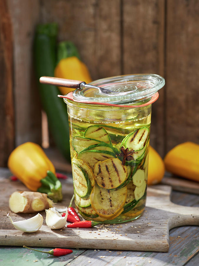 Pickled Oriental Courgette In A Ginger And Chilli Oil Photograph by Stockfood Studios /  Oliver Brachat