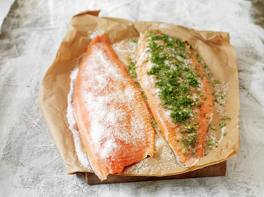 Pickled Salmon With Salt And Dill Photograph by Pepe Nilsson