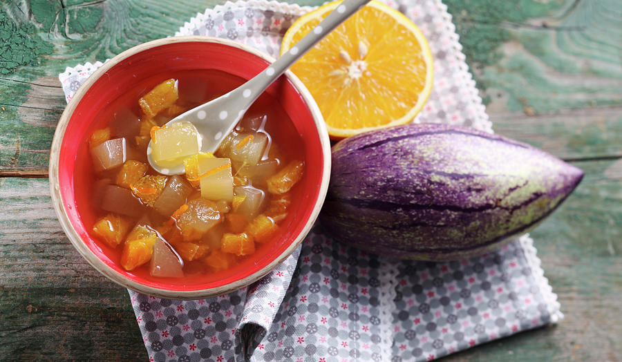 Pickled Sweet And Sour Pepino Melons With Oranges, Sugar And Fruit Vinegar Photograph by Teubner Foodfoto