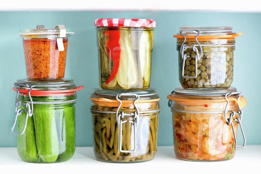Pickled Vegetables In Preserving Jars Photograph by Jamie Watson