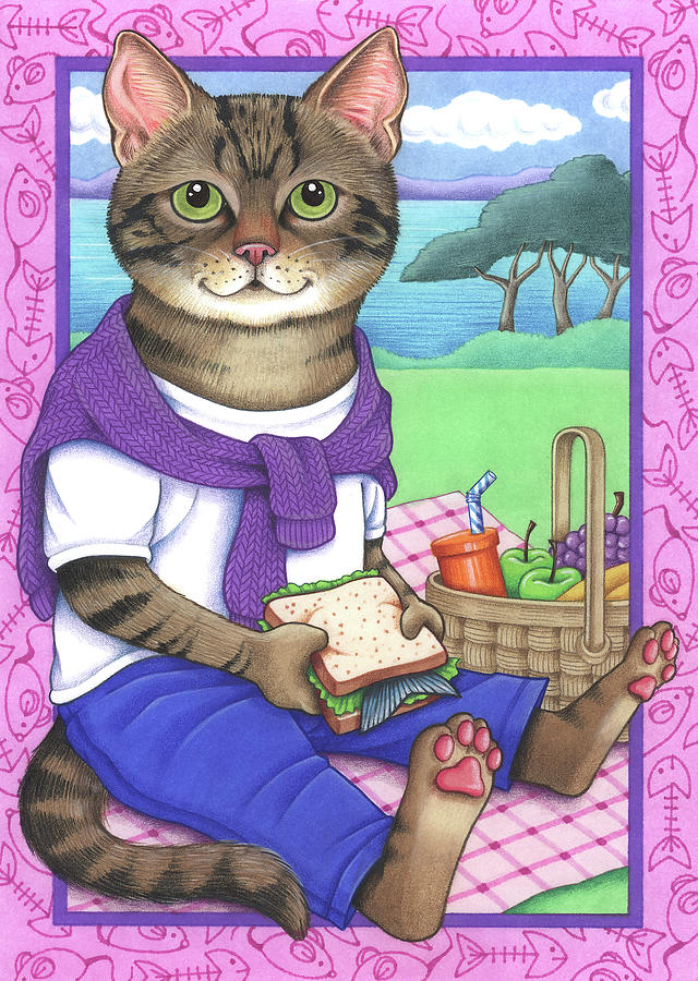 Animal Mixed Media - Picnic Cat by Tomoyo Pitcher