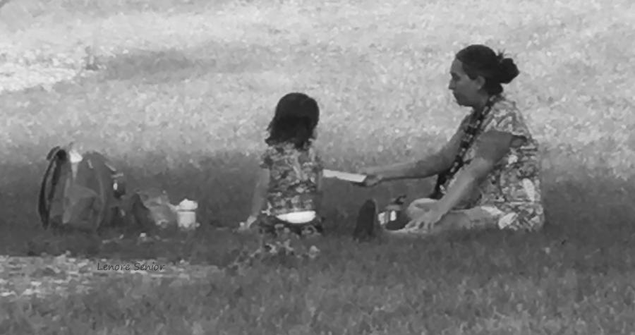 Black And White Photograph - Picnic with Mom by Lenore Senior