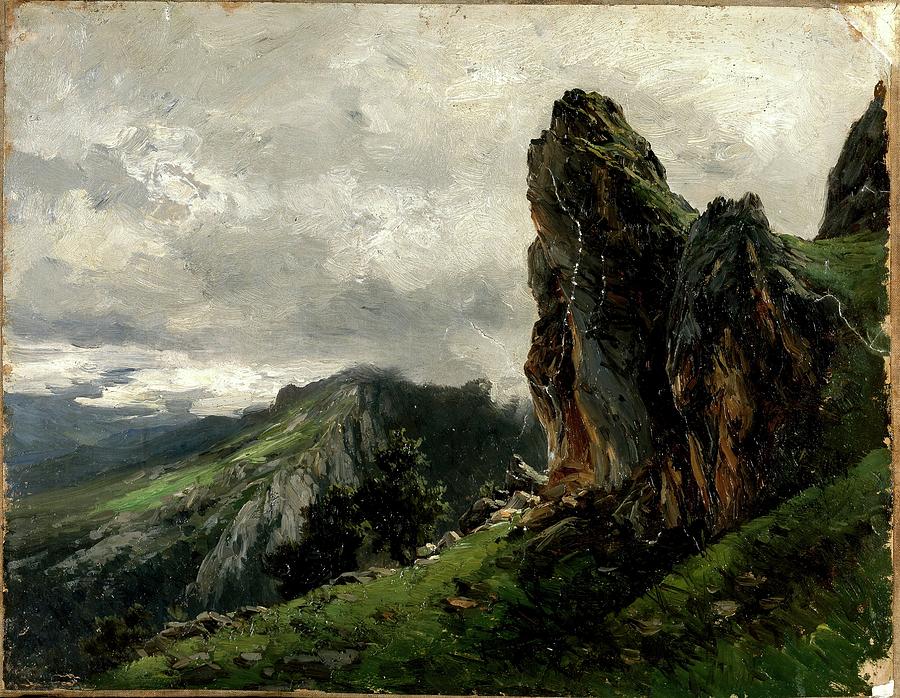 Picos de Europa, ca. 1874, Spanish School, Paper, 32 cm x 42 cm, P07509. Painting by Carlos de Haes -1829-1898-