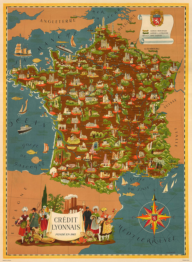 Pictorial Map Of France by Andrew Fare Pictorial Map Of France by Andrew Fare