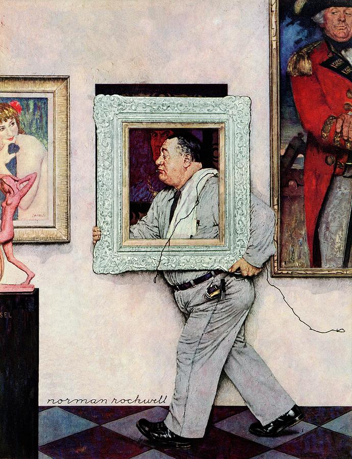 picture Hanger Or museum Worker Painting by Norman Rockwell