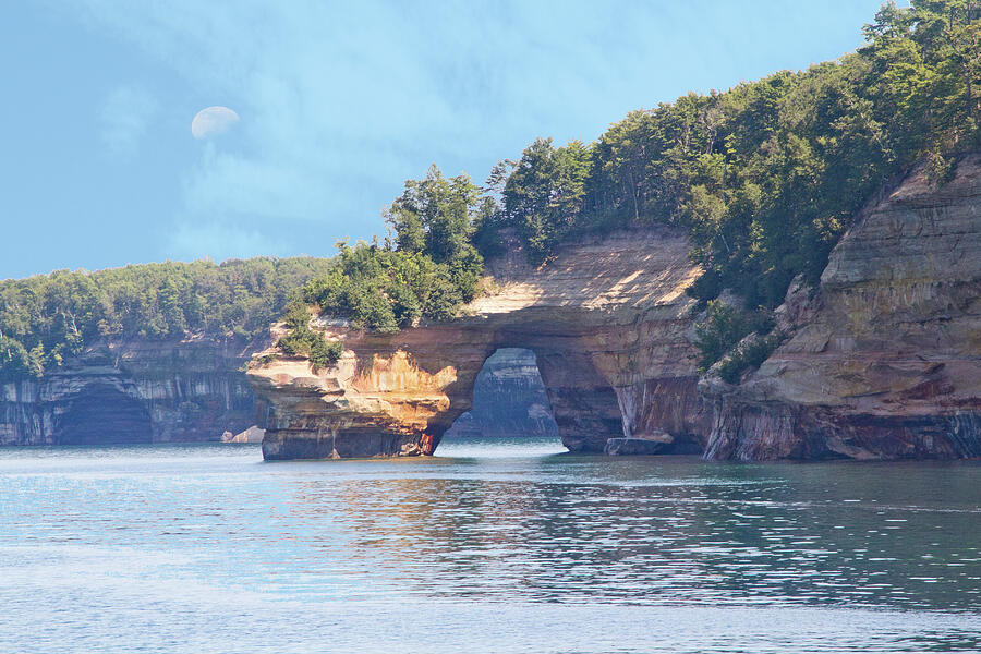 Pictured Rocks #2 - Sea Arch With Moon Photograph By Patti Deters 