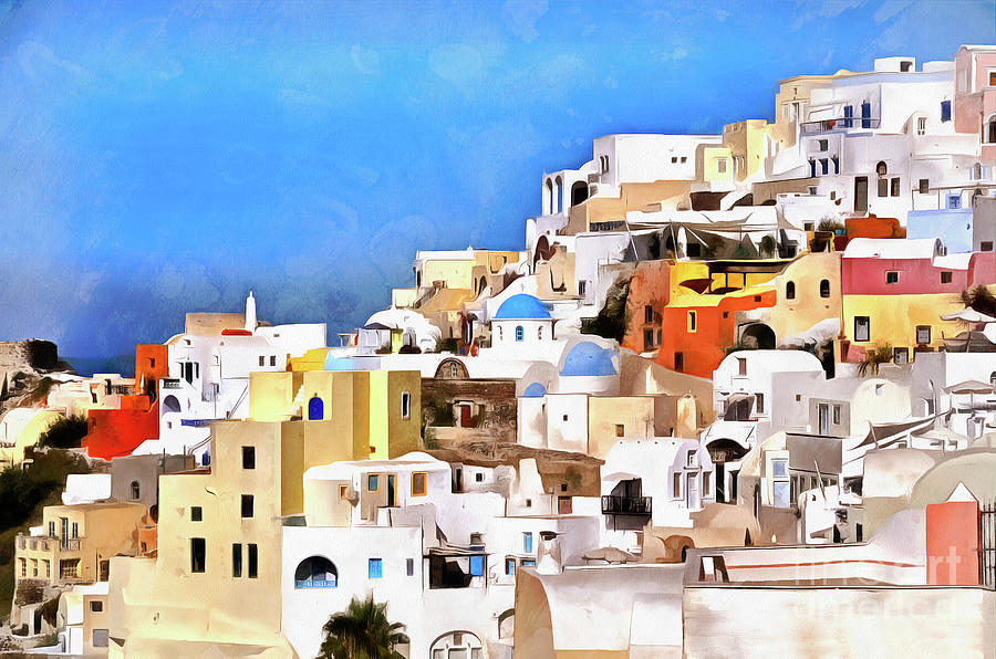 Picturesque Oia town IV Painting by George Atsametakis - Fine Art America