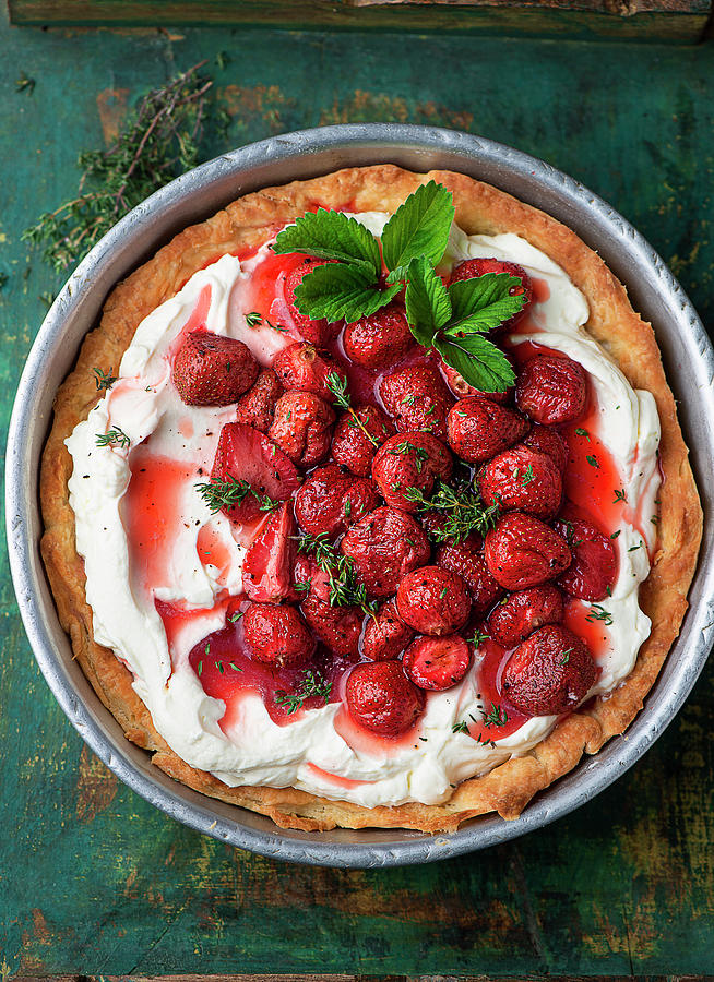 Pie With Baked Strawberries In A Baking Pan Photograph by Ewgenija Schall