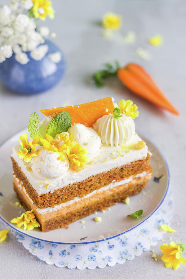 Piece Layered Carrot Cake With Cream Photograph by Diana Kowalczyk