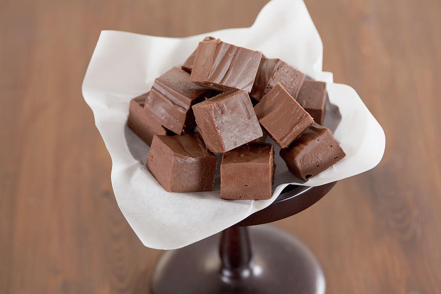 Pieces Of Chocolate Fudge Displayed On A Stand Photograph by Eising Studio - Food Photo & Video