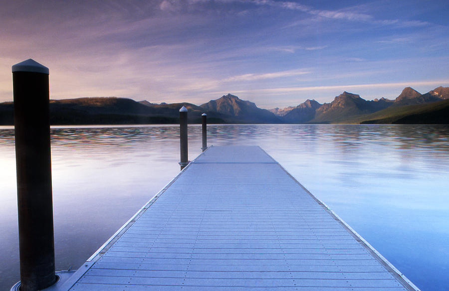 Pier And Mountain Lake At Sunset Photograph by Danielle D. Hughson