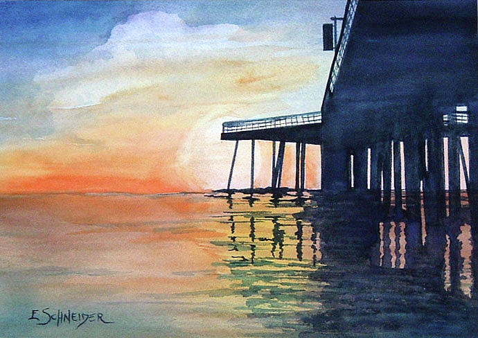 Pier At Sunset Painting by Edie Schneider