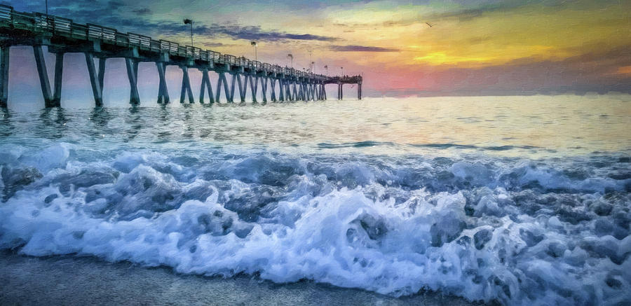 Pier at Sunset- Painting effect Photograph by Joe Myeress