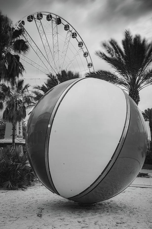 Pier Park Beach Ball and Ferris Wheel - Panama City Beach Florida Monochrome Photograph by Gregory Ballos
