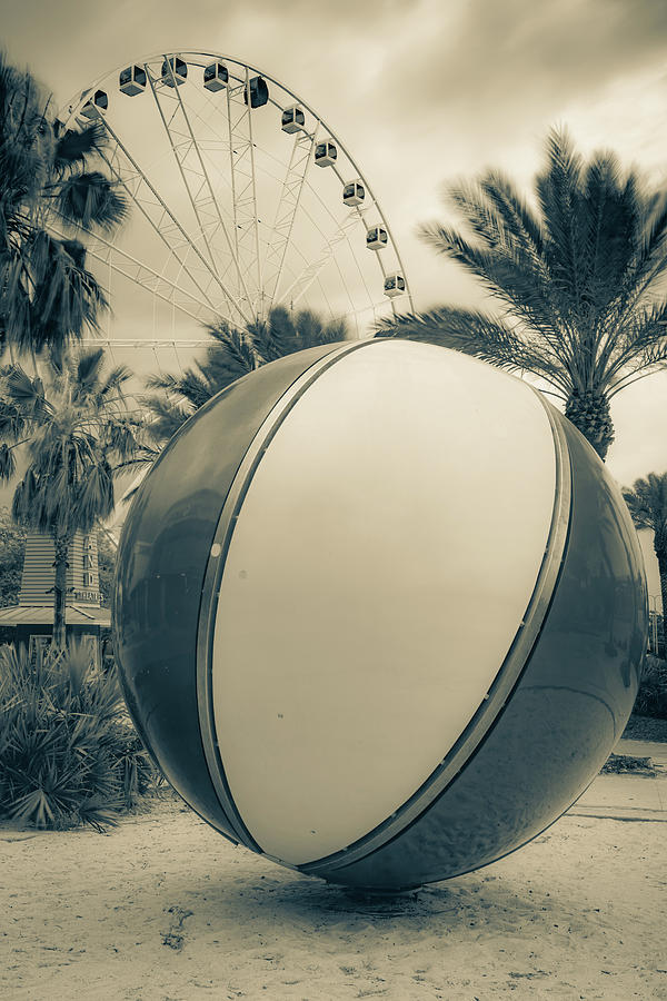 Pier Park Beach Ball and Ferris Wheel - Panama City Beach Florida Sepia Photograph by Gregory Ballos