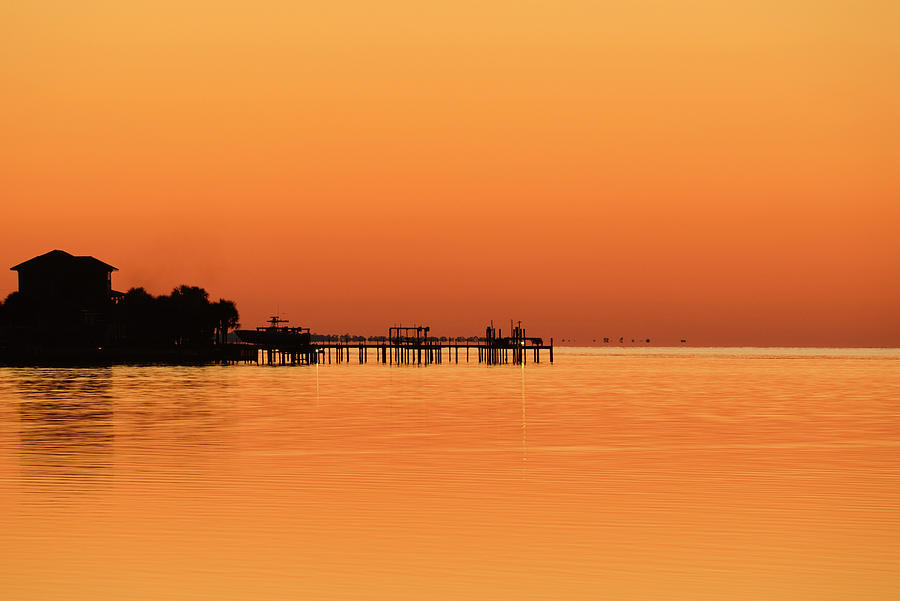Pier With Golden Sky Digital Art by Heeb Photos