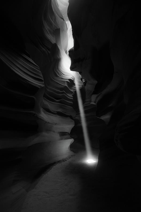 Piercing The Darkness - Antelope Canyon Light - Monochrome Edition Photograph by Gregory Ballos