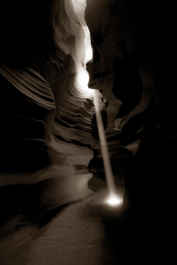 Piercing The Darkness - Antelope Canyon Light - Sepia Edition Photograph by Gregory Ballos