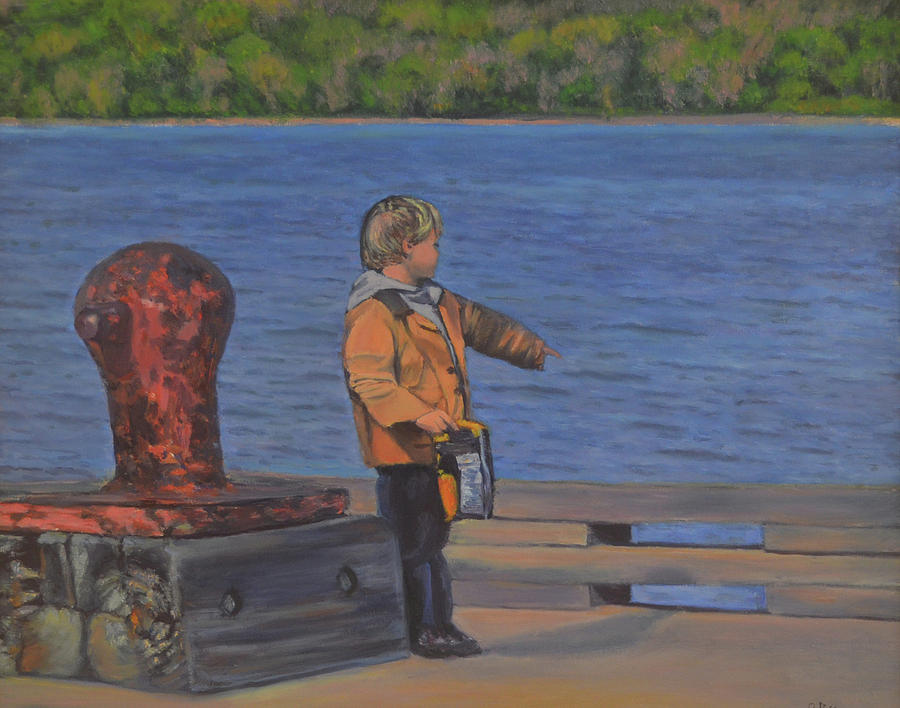 Piermont Pier Boy Painting by Beth Riso