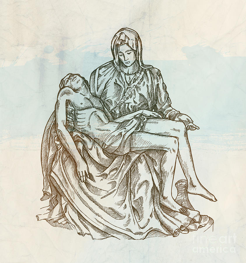 pieta statue of Michelangelo on white background Drawing by Domenico
