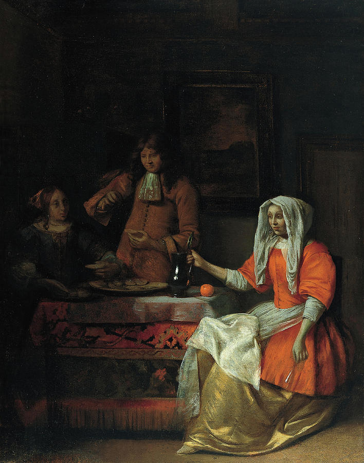 Pieter Hendricksz. de Hooch -Rotterdam, 1629-Amsterdam, 1684-. An Interior with Two Women and a M... Painting by Pieter de Hooch -1629-1684-