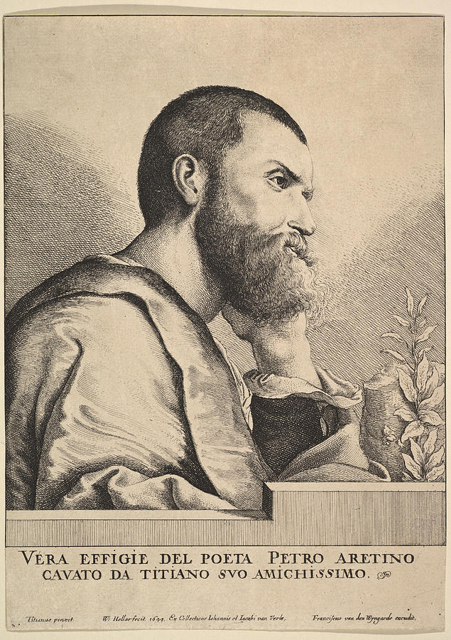 Pietro Aretino Drawing by Wenceslaus Hollar