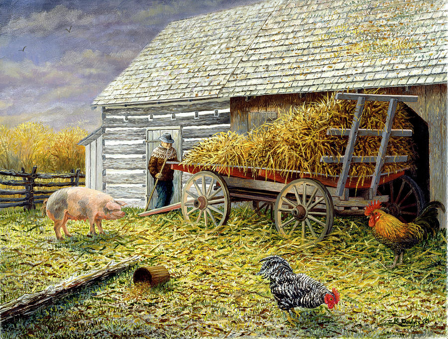 Barn Painting - Pig & Chickens by Kevin Dodds