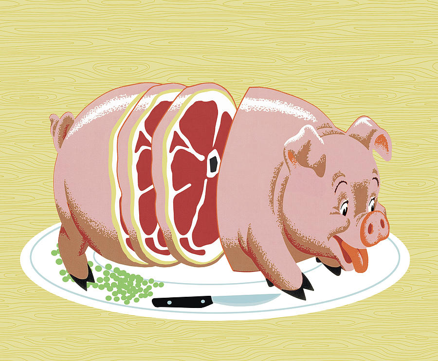 Vintage Drawing - Pig for Dinner by CSA Images