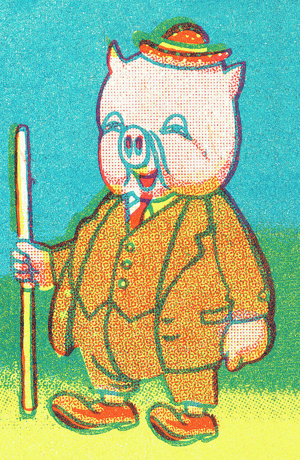 Vintage Drawing - Pig in a suit by CSA Images
