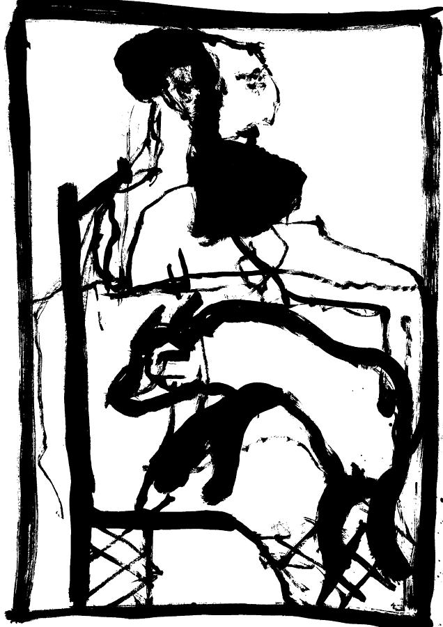 Pig on a man Drawing by Edgeworth Johnstone