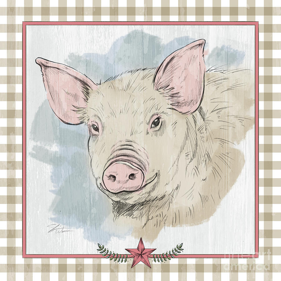 Pig Portrait-Farm Animals Mixed Media by Shari Warren