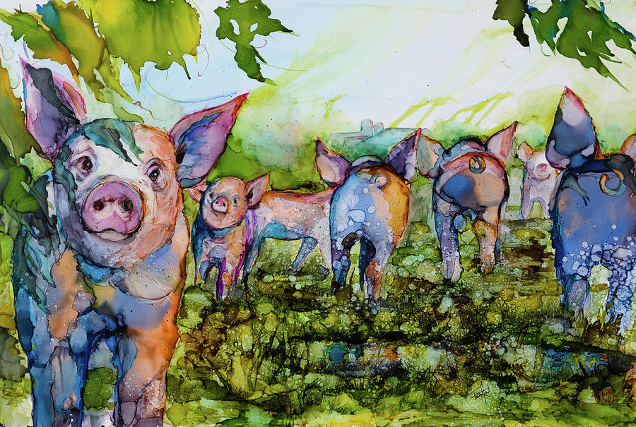 Animal Painting - Pig Tales by Art By Leslie Franklin