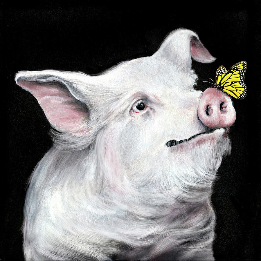 Pig with Butterfly on Nose Painting by Anthony Enyedy - Pixels