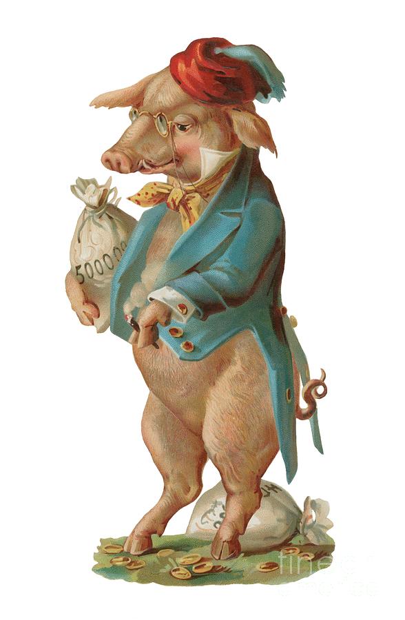 Pig With Stash Of Money Painting by German School