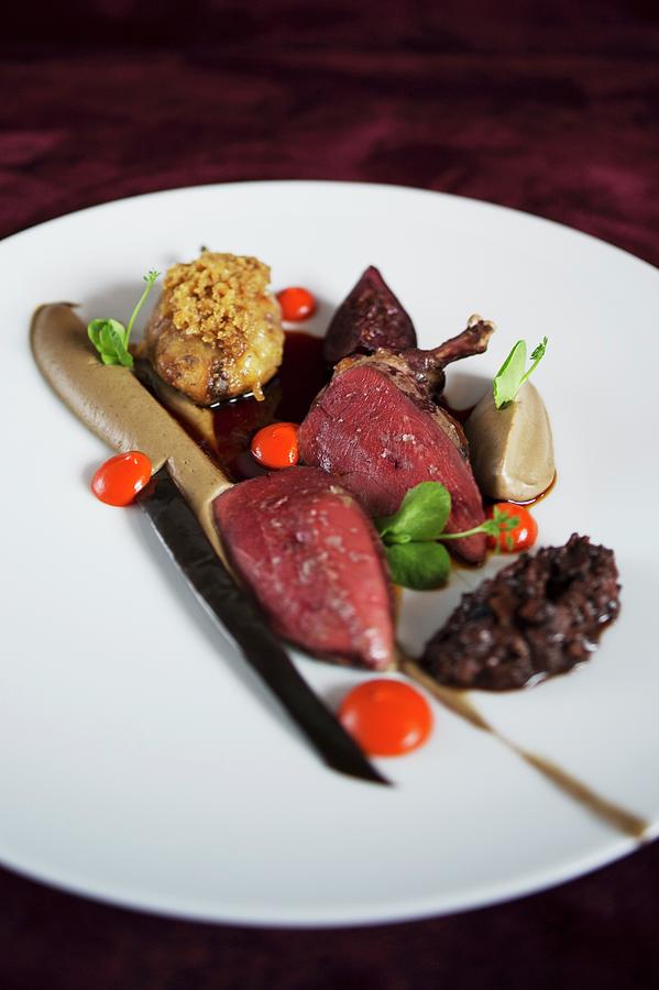 Pigeon touff With Aubergine, Fig And Ras El Hanout From The heldenplatz Restaurant In Hamburg, Germany Photograph by Jalag / Maria Schiffer