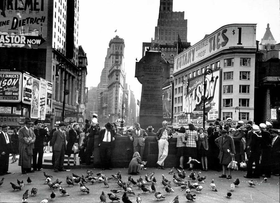 New York City Photograph - Pigeons And Loiterers by Peter Stackpole