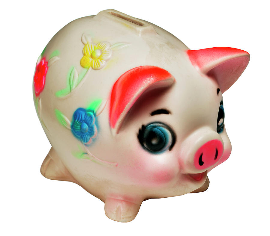Vintage Drawing - Piggy Bank With Flowers by CSA Images
