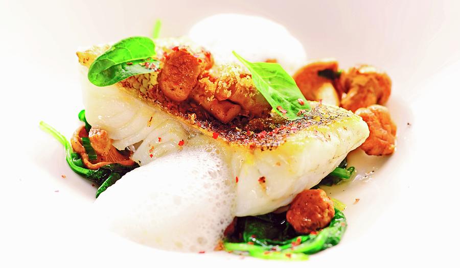 Pike-perch On A Bed Of Spinach And Chanterelles Photograph by Harry Bischof