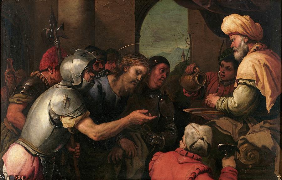 Luca Giordano Painting - Pilate Washes his Hands, 1655-1660, Italian School, Oil on copper, 43 cm x 66 c... by Luca Giordano -1634-1705-