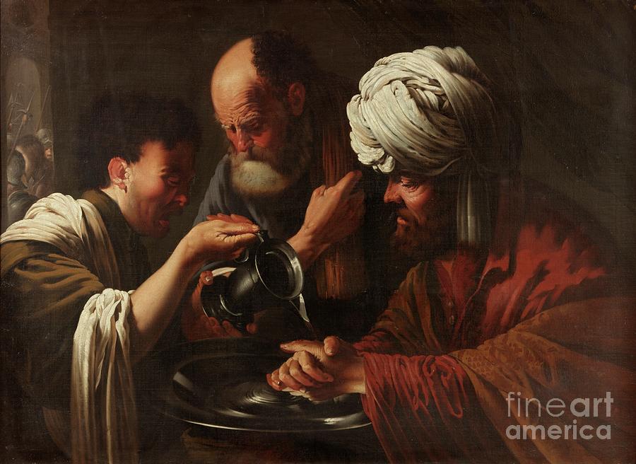 Bowl Painting - Pilate Washing His Hands, C.1615-1628 by Hendrick Ter Brugghen