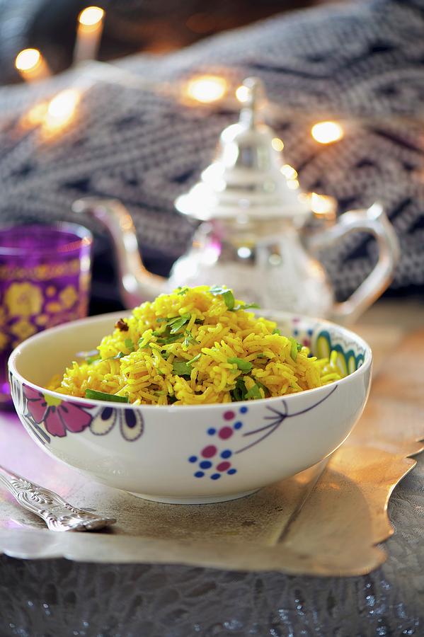 Pilau Rice oriental Rice Dish With Coriander Photograph by Winfried Heinze
