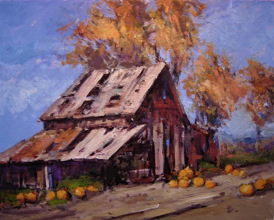 Pile em up by the barn Painting by R W Goetting