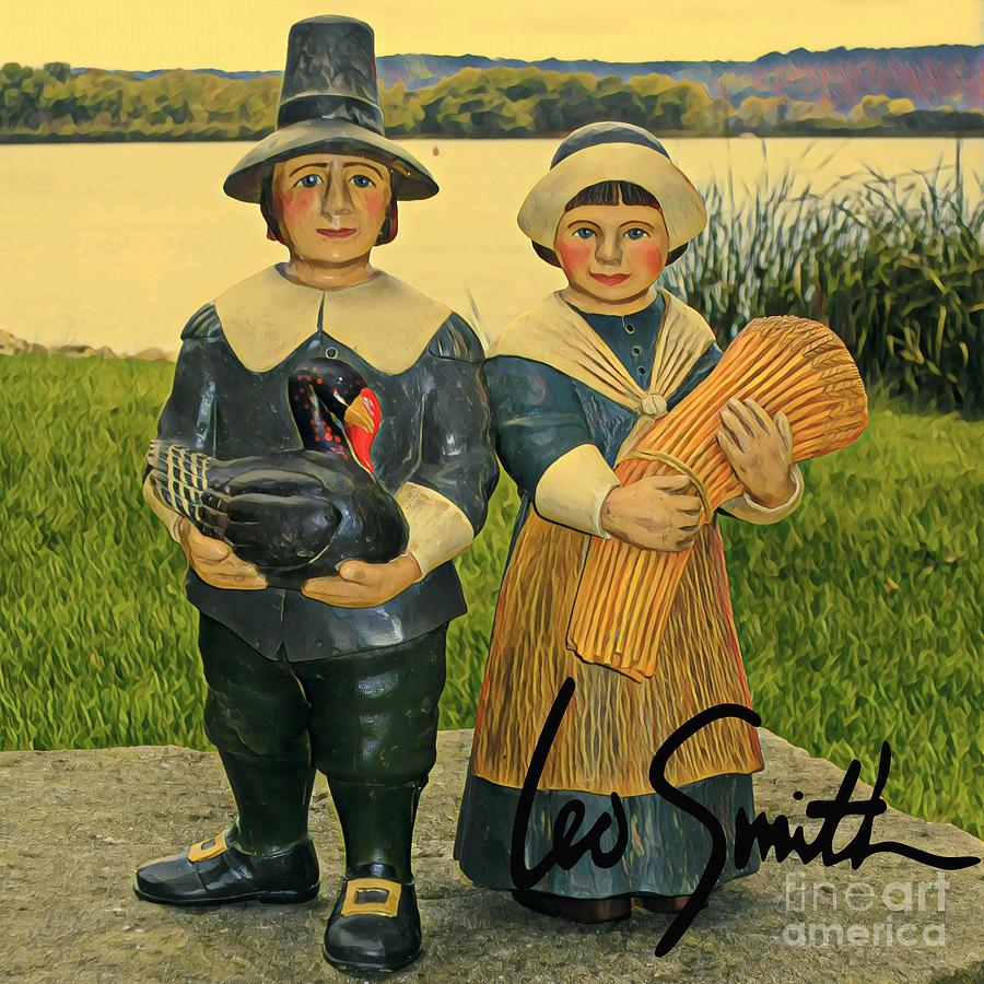 Pilgrim Couple Painting by Leo and Marilyn Smith