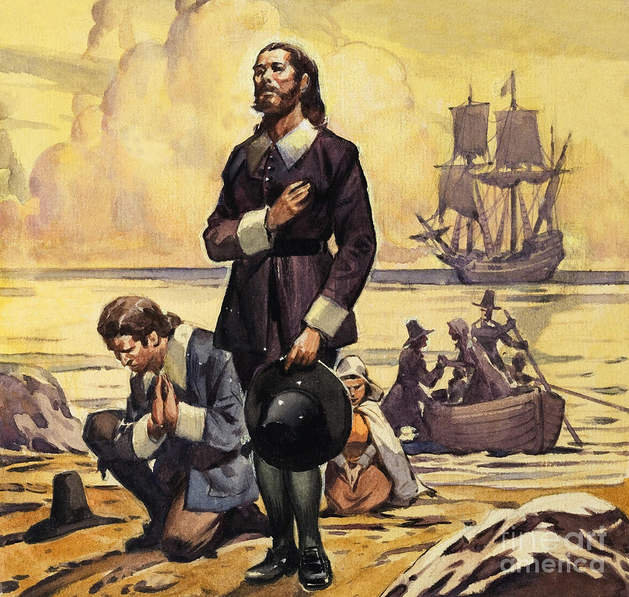 Pilgrim Fathers Arriving In America Painting by English School