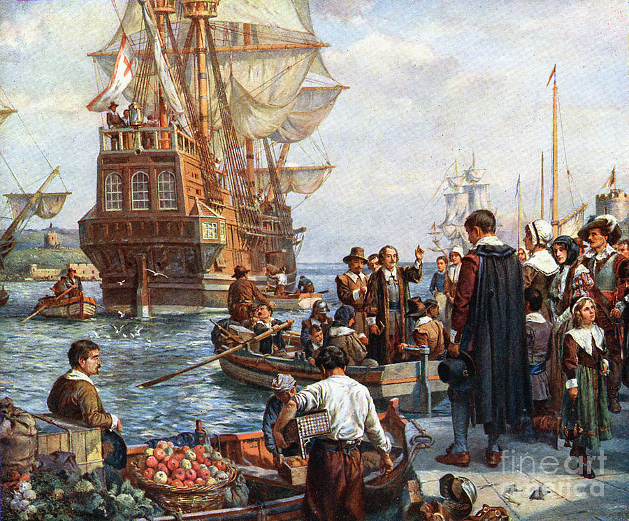 Pilgrim Fathers Boarding The Mayflower Drawing by Print Collector