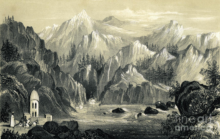Pilgrims At The Source Of The Ganges Drawing by Print Collector
