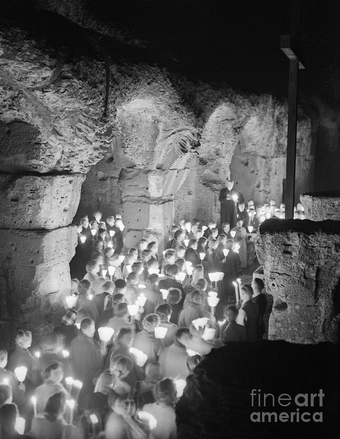 Pilgrims Gathering To Enter Catacombs Photograph by Bettmann