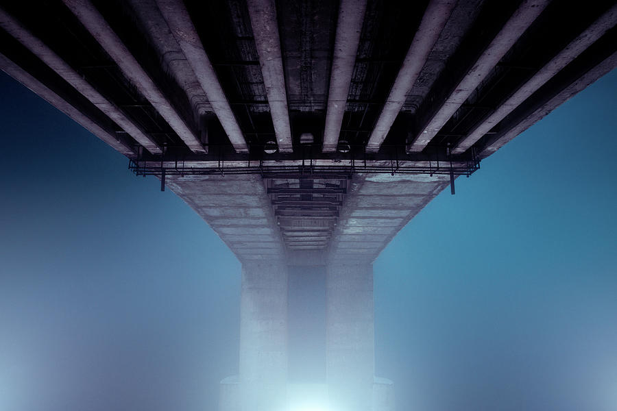 Pillars Of Old Bridge At Night In Fog Photograph by Dmitry Savin