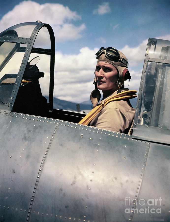 Pilot Joe Foss Sitting In Cockpit Photograph by Bettmann