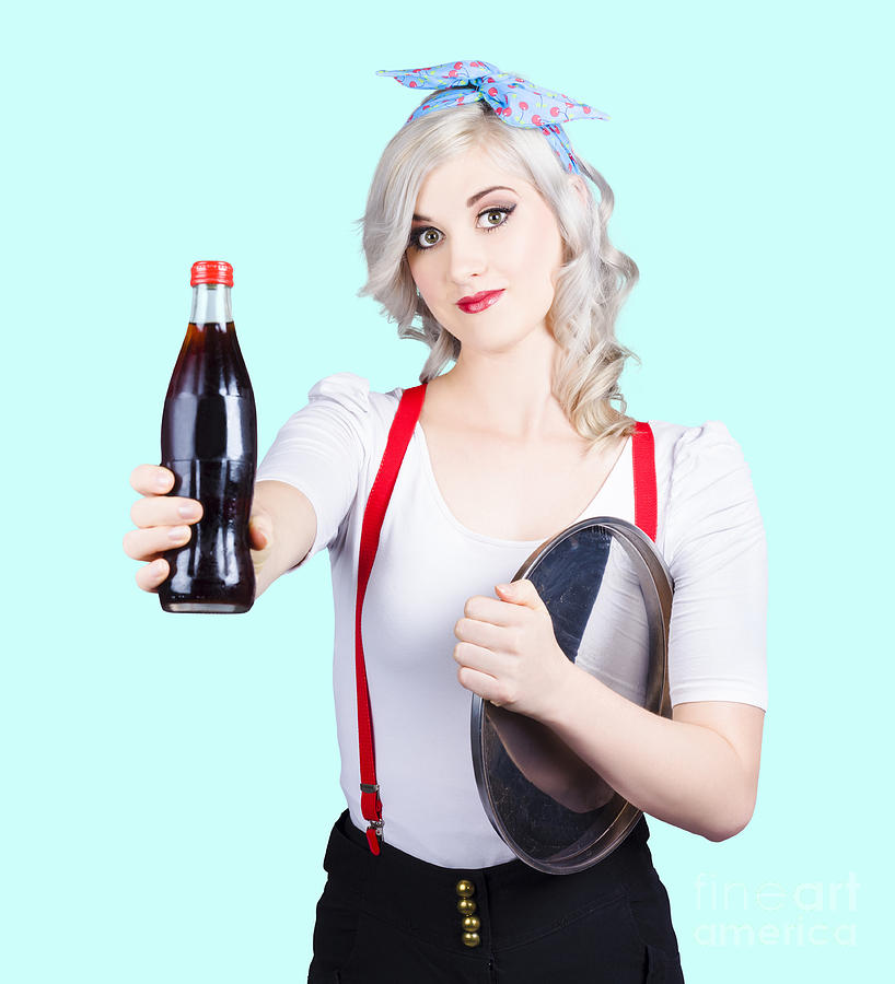 Vintage Photograph - Pin-up girl holding soft drink bottle by Jorgo Photography